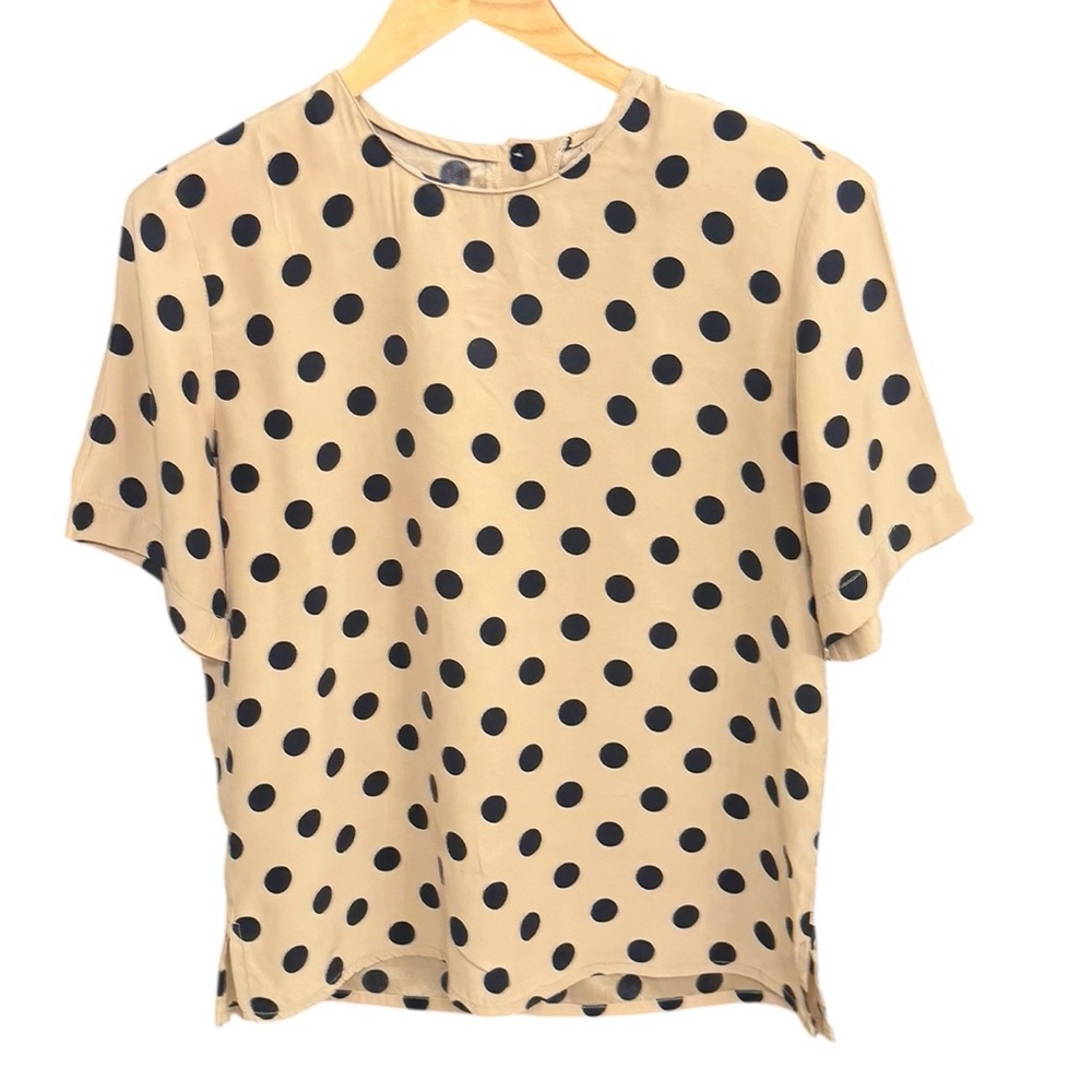 Vintage Bianca Silk Polka Dot Tan and Black Women's Top